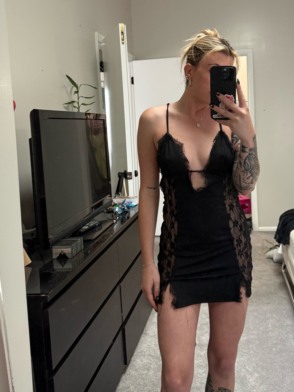 Black Lace Mini Slip Dress